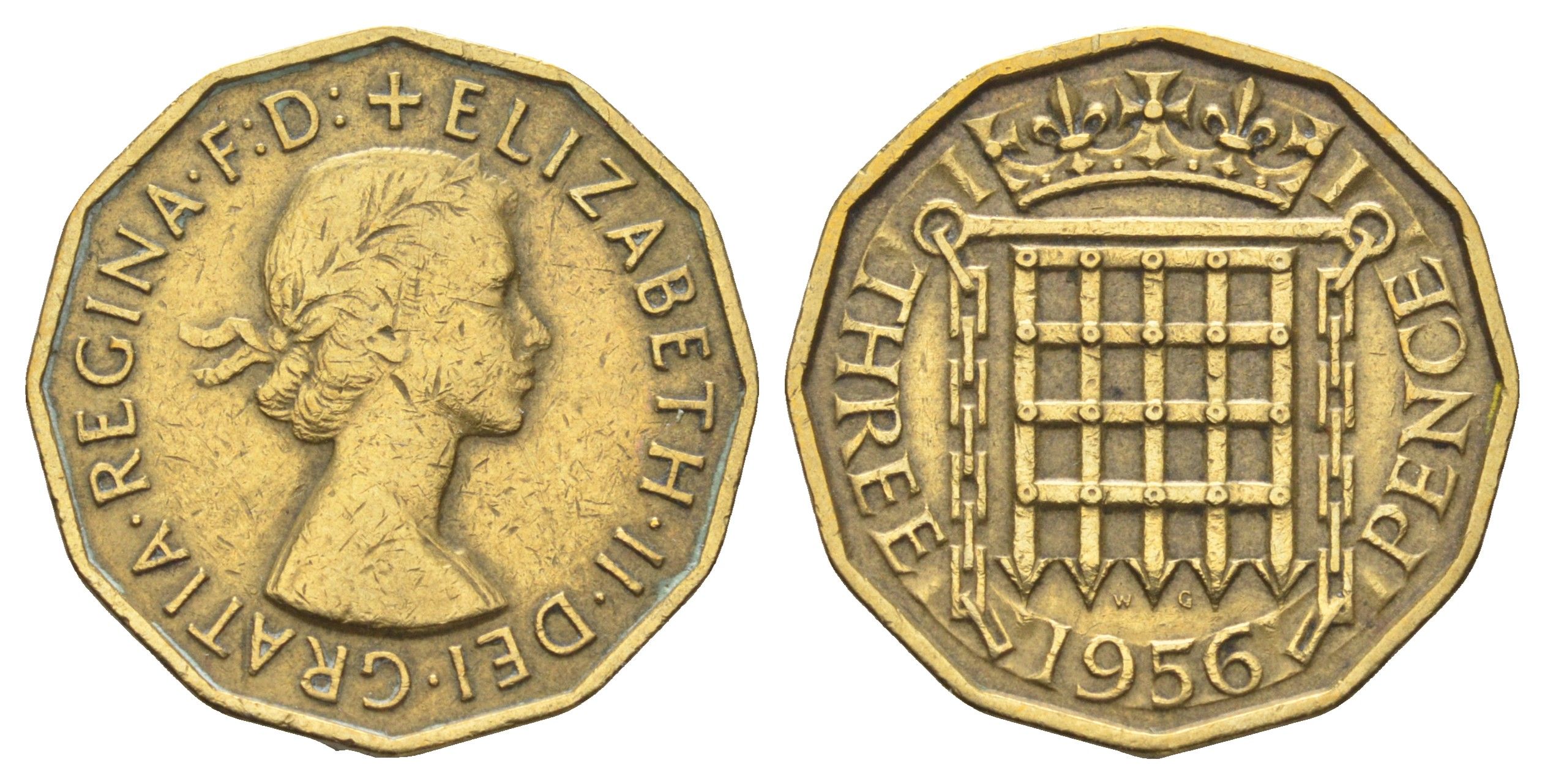 Великобритания 3 пенса 1956 Елизавета II (1952-2022) KM 900, Spink 4153 никель латунь 4698-1023