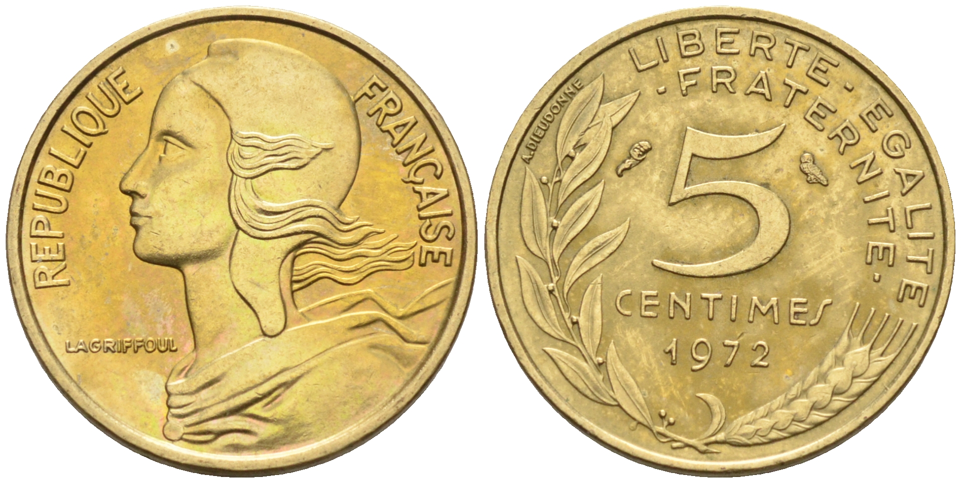 Франция 5 сантимов 1972 тип Марианна KM 933 никель алюминий медь    4594-1128