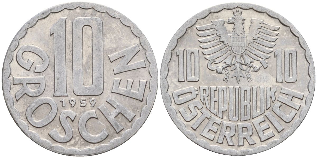 Австрия 10 грошей 1959 KM 2878 алюминий 4152-513