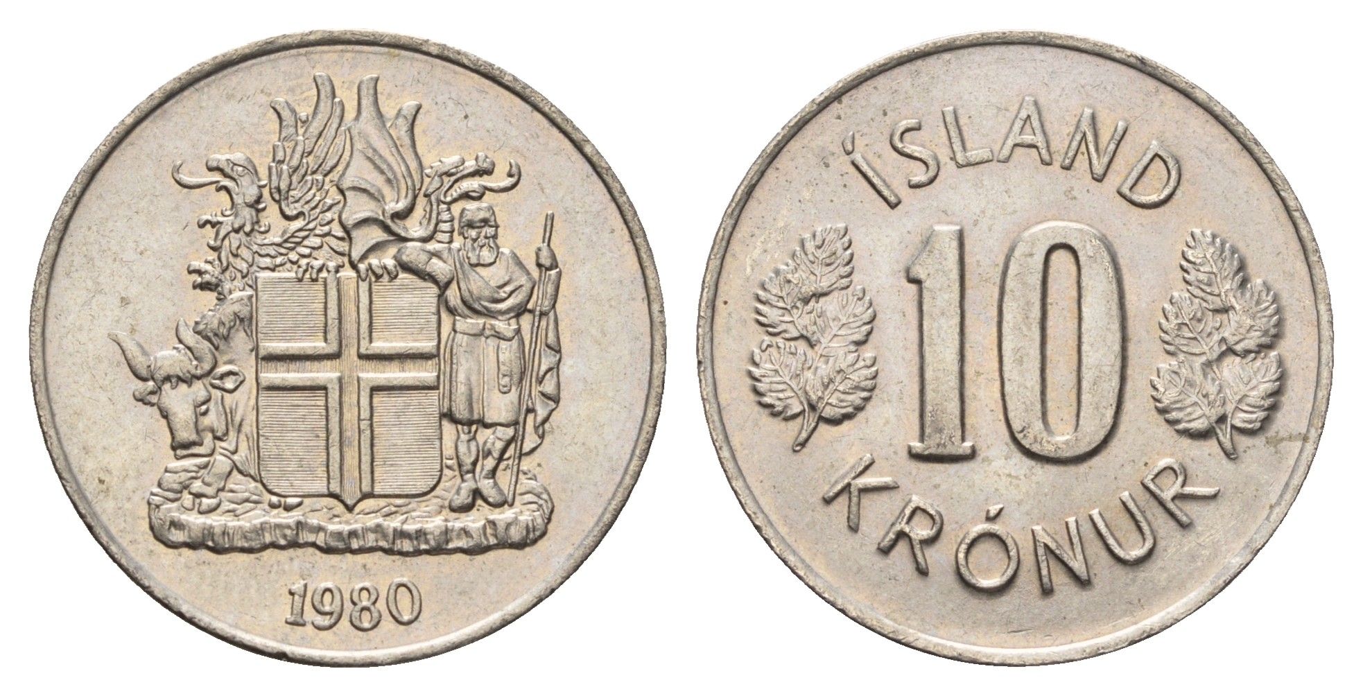 Исландия 10 крон 1980 KM 15 медно-никель UNC 4586-1257