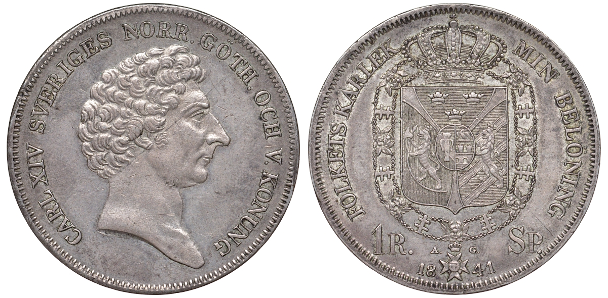 Швеция 1 риксдалер специе 1841 AG, Карл XIV Юхан (1818-1844) KM 632 серебро 10-017-53
