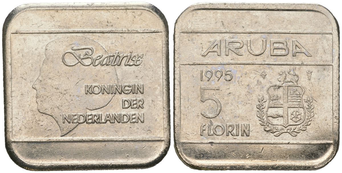 Аруба 5 флоринов 1995 Беатрикс (1980-2013) KM 12 сталь плакированная никелем 4619-345