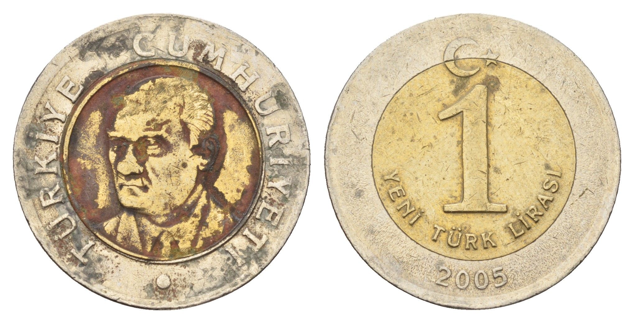 Турция 1 новая лира 2005 Кемаль Ататюрк KM 1169 биметалл 4675-216