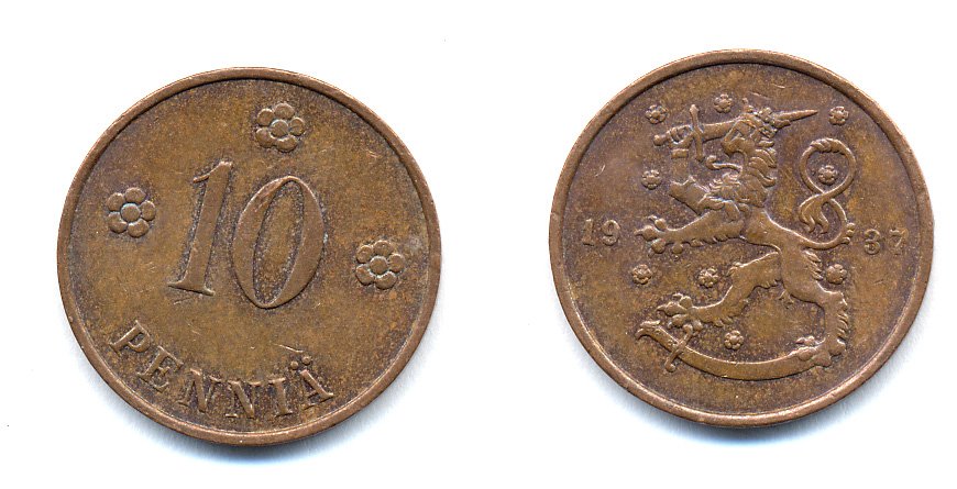Финляндия 10 пенни 1937 KM 24 медь 51-5622