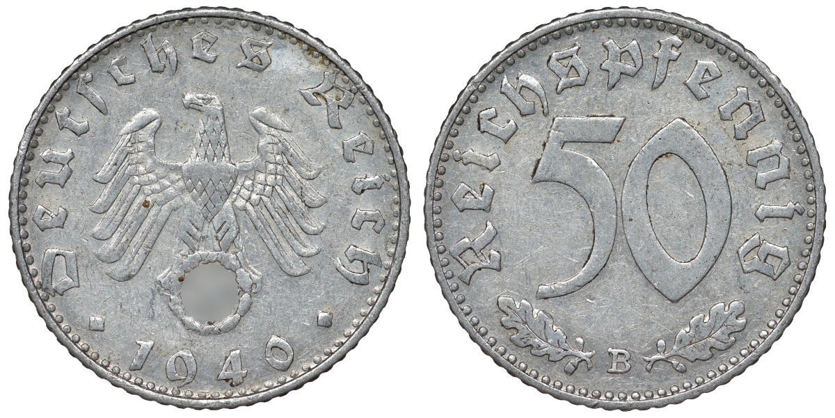 Германия 50 рейхспфеннигов 1940 B KM 96, J. 372 алюминий 4121-1115