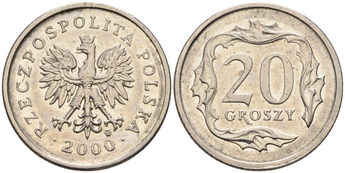 Польша 20 грошей 2000 MW KM 280, Parchimowicz 705h медно-никель 4580-668