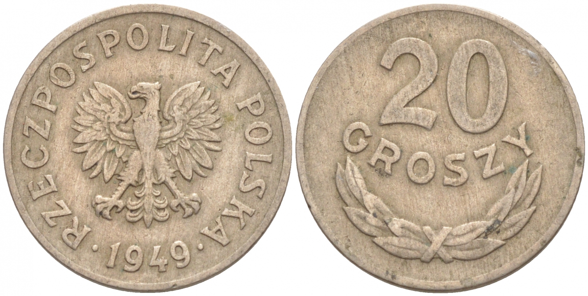 ПОЛЬША 20 ГРОШЕЙ 1949 KM 43 медно-никель 4516-246