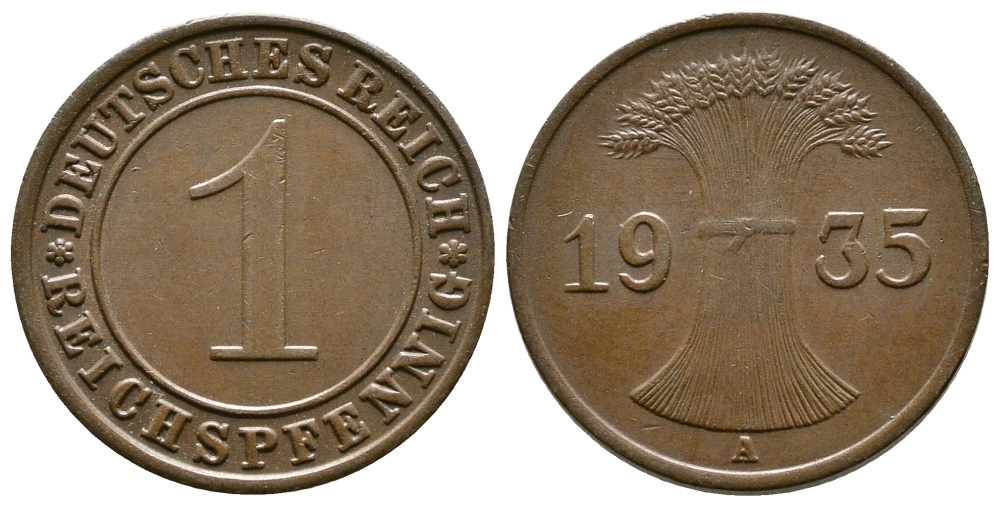 Германия 1 рейхспфенниг 1935 A KM 37, J. 313 бронза 220-116