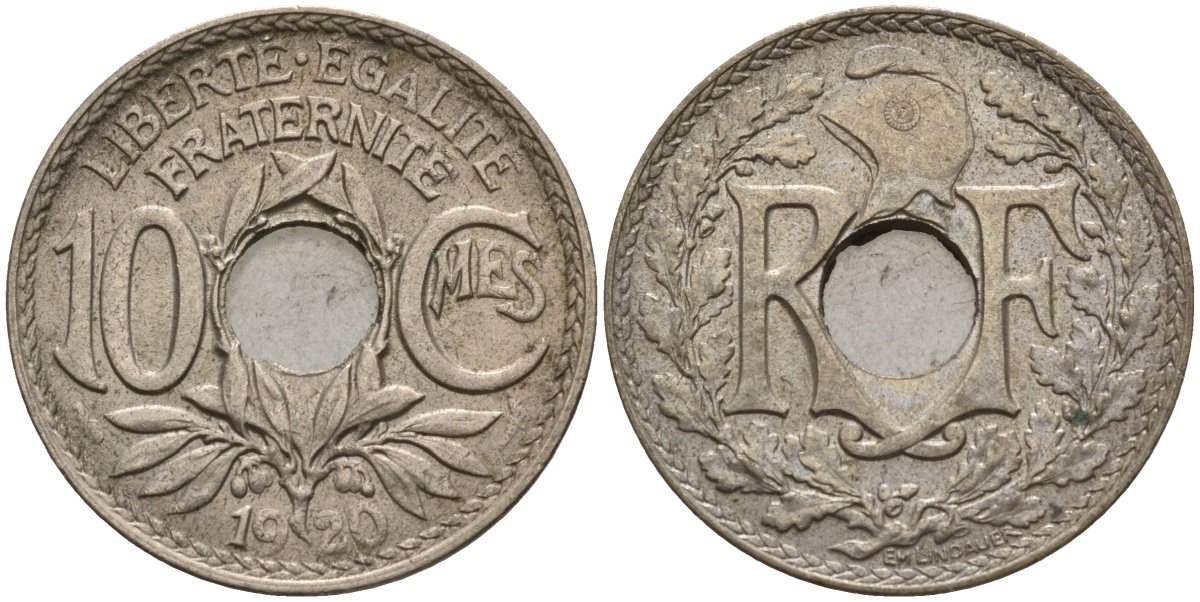 Франция 10 сантимов 1920 KM 866a, Le Franc 138.3 медно-никель 4143-855