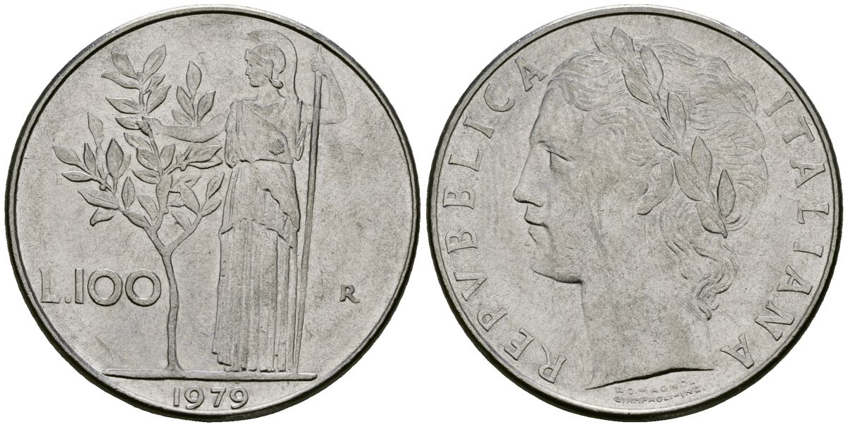 Италия 100 лир 1979 KM 96.1 нержавеющая сталь 4165-1033