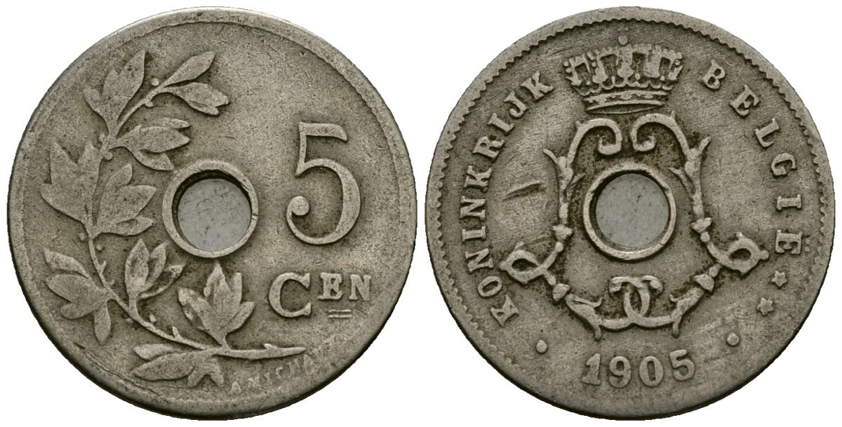 Бельгия 5 сантимов 1905 Belgie KM 55 медно-никель 4173-135
