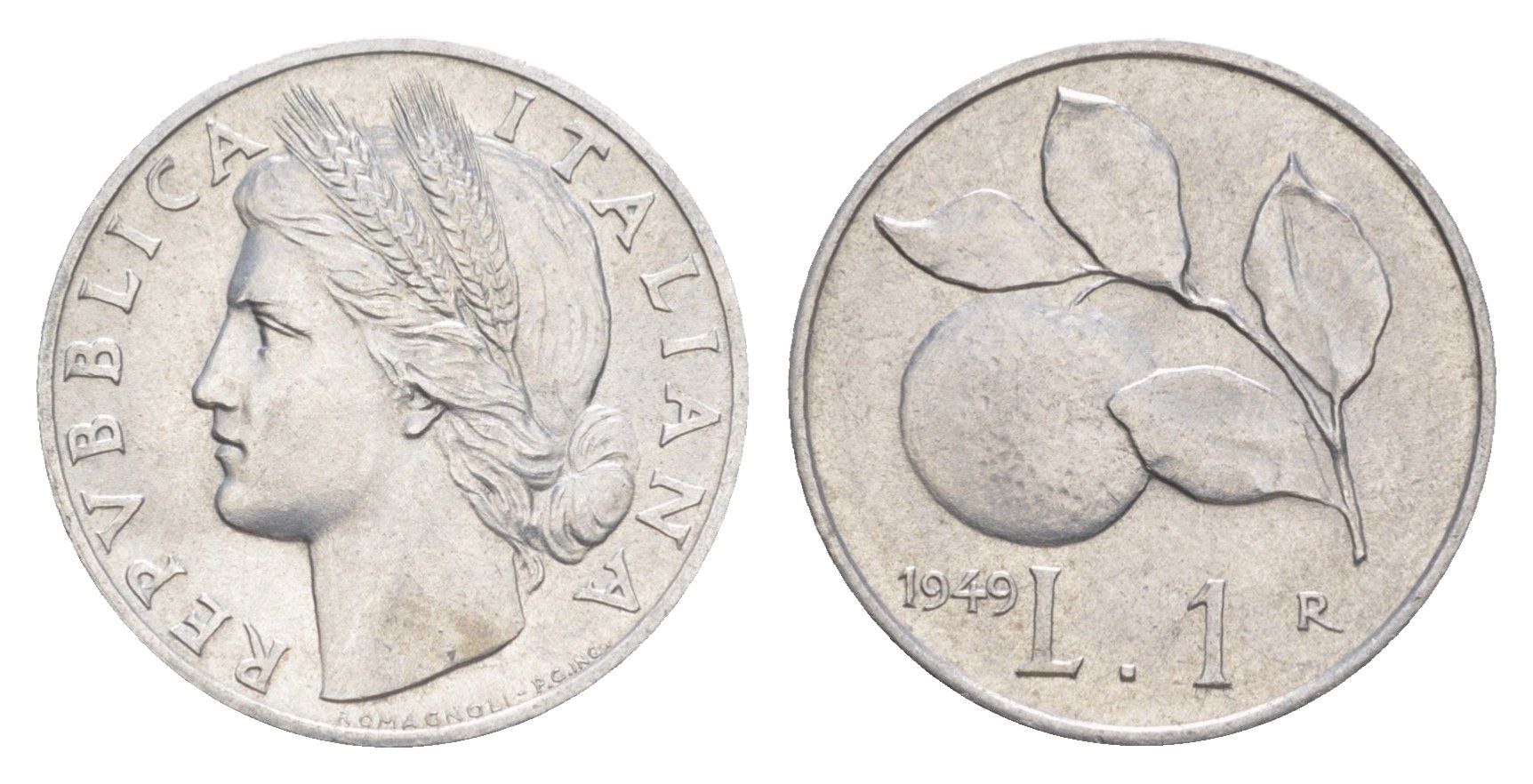 Италия 1 лира 1949 KM 87 алюминий UNC 4644-932