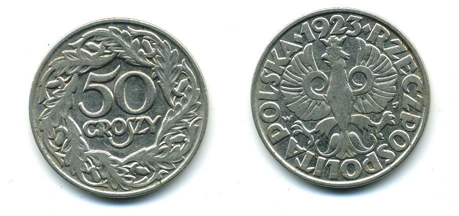 Польша 50 грошей 1923 Республика KM 13, Parchimowicz 106 никель 4383-213
