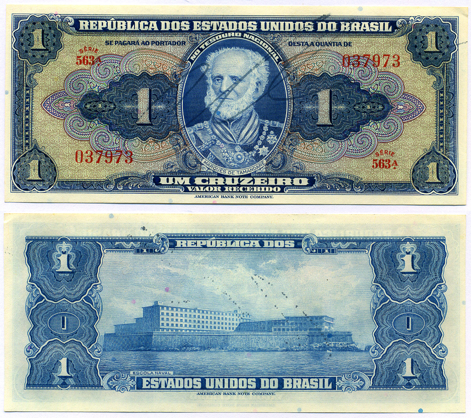 БРАЗИЛИЯ 1 КРУЗЕЙРО 1944 СЕРИЯ 563, МАРКУС ДЕ ТАМАНДАРЕ, РУКОПИСНАЯ ПОДПИСЬ Pick 132 бумага aUNC 8564-44-1