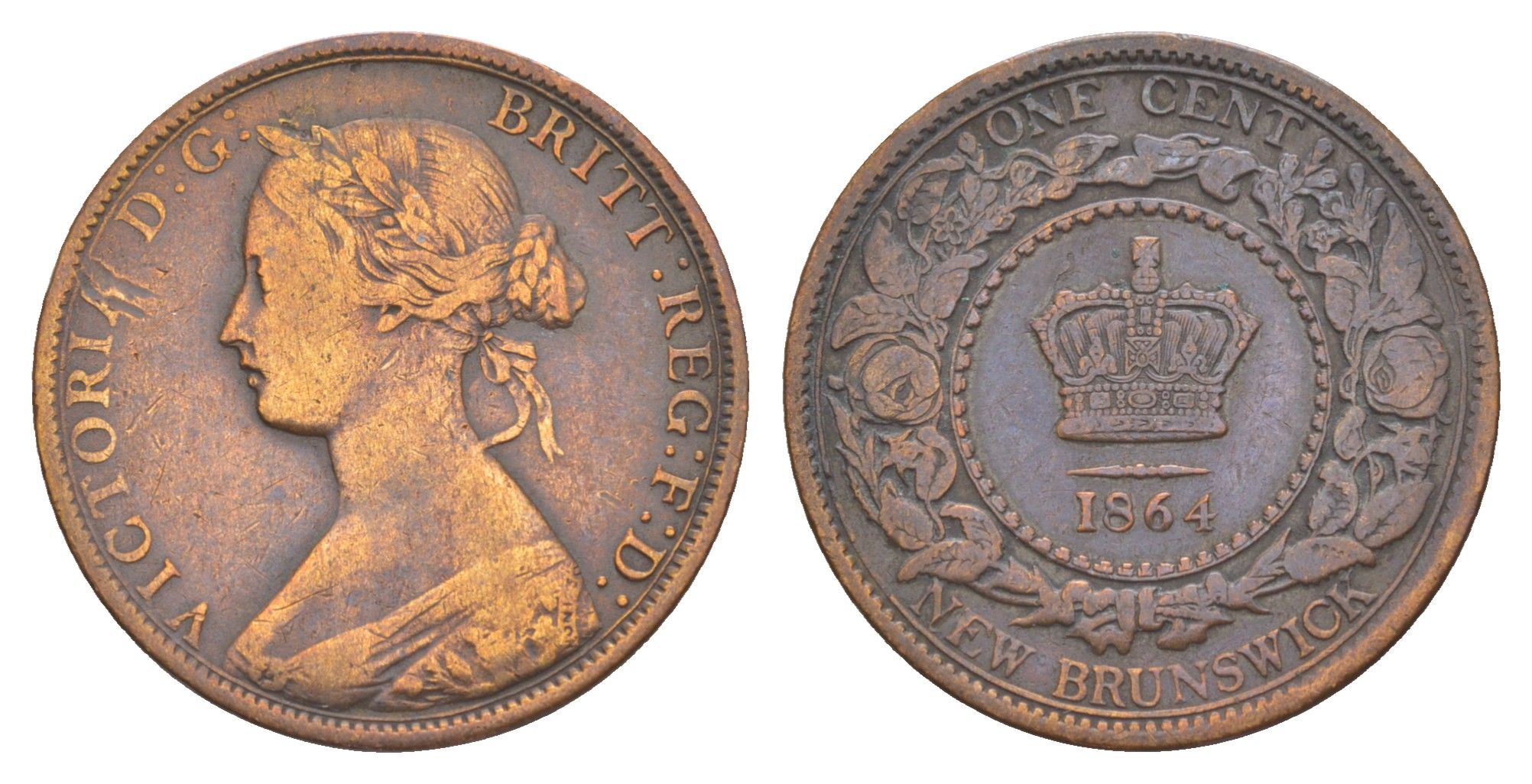 Канада, Нью-Брансуик 1 цент 1864 KM 6 бронза 1522-1144