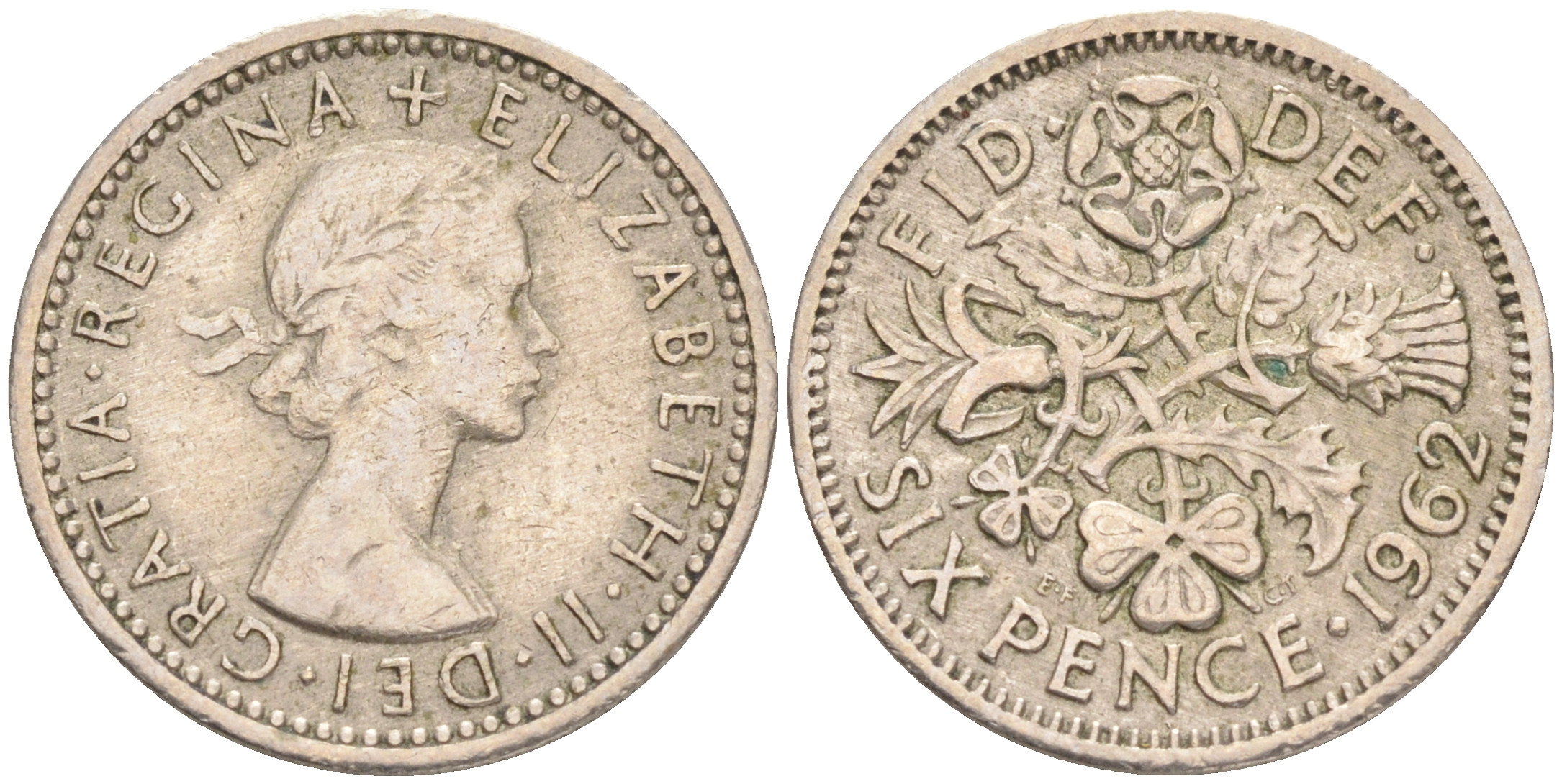 Великобритания 6 пенсов 1962 Елизавета II (1952-2022) KM 903, Spink 4149 медно-никель 192-237