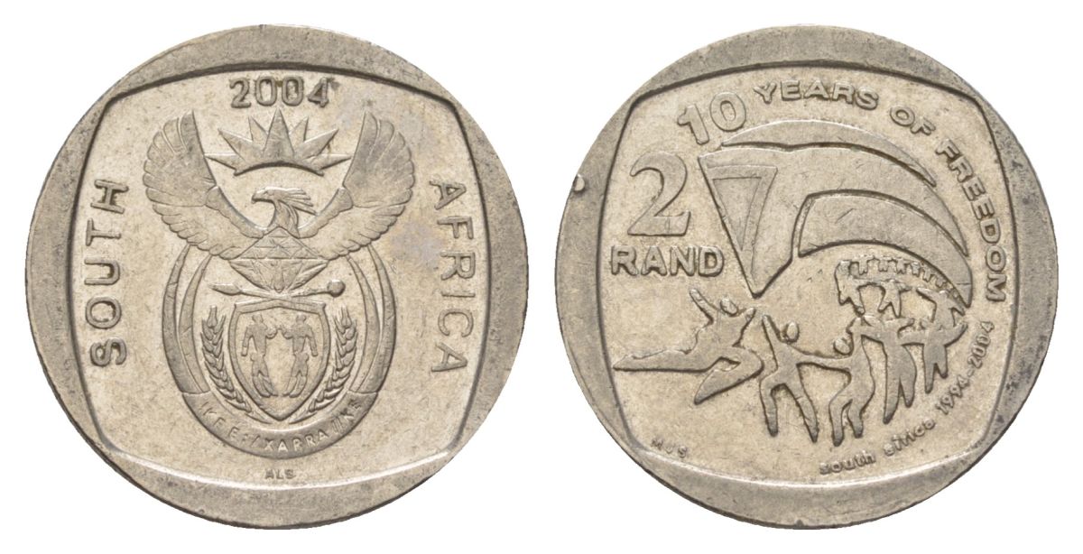 ЮАР 2 ранда 2004 10 лет первым всеобщим выборам KM 334 медь плакированная никелем 4628-122