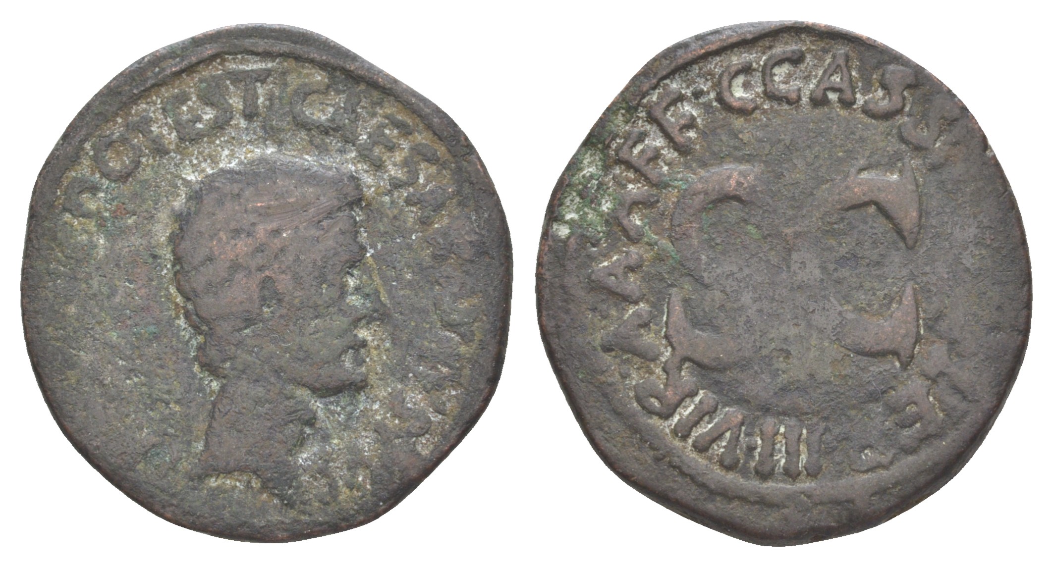 Римская Империя асс 16 Август, CAESAR AVGVSTVS TRIBVNIC POTEST, голова императора/SC C CASSIVS CELER III VIR A A A F F (монетарий Гай Кассий Целер), Рим RIC 376 медь    1073-2-11