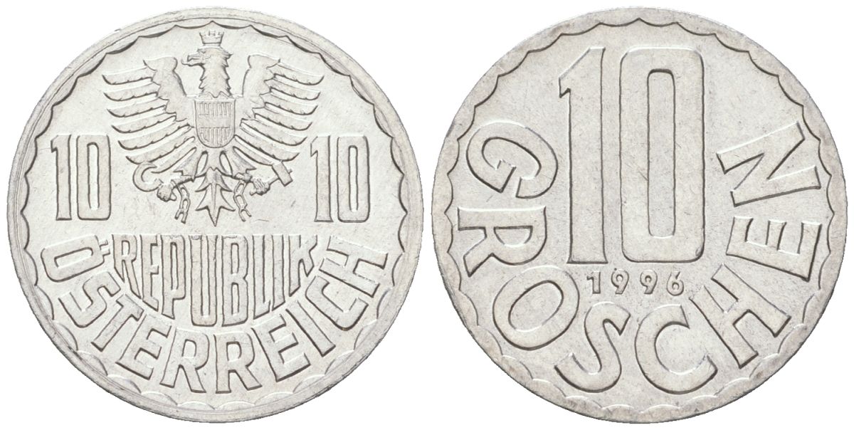 Австрия 10 грошей 1996 KM 2878 алюминий 192-318