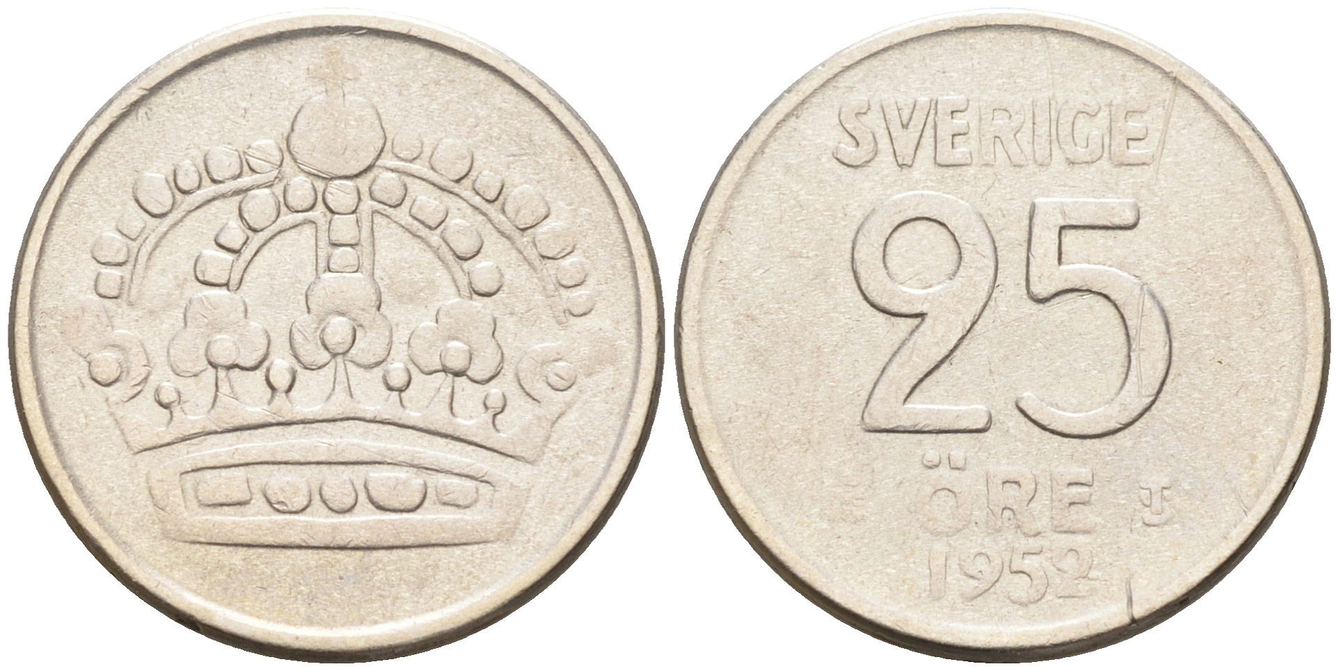 Швеция 25 эре 1952 TS, Густав V (1907-1950) KM 824 серебро 4588-528