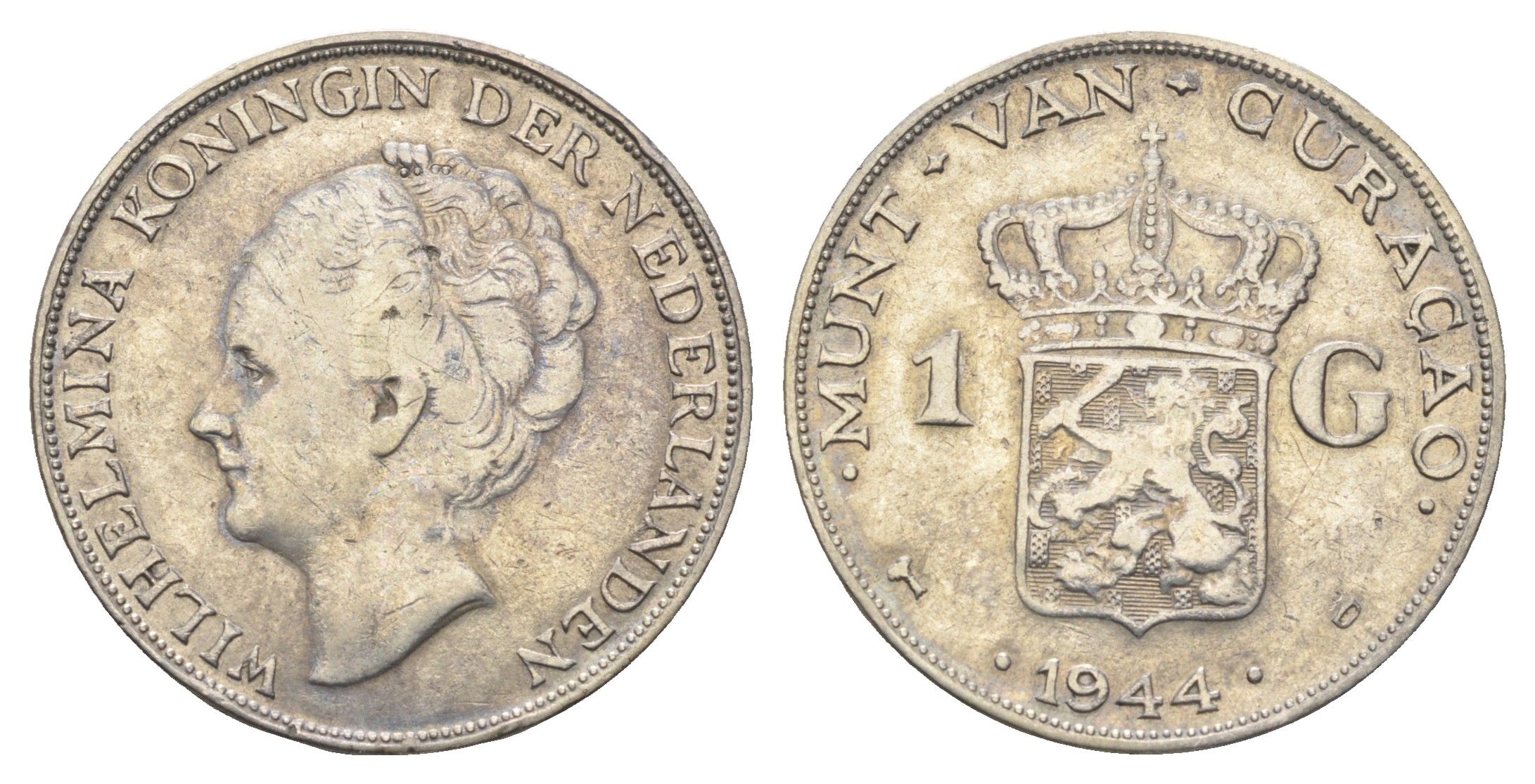 Кюрасао 1 гульден 1944 KM 45 серебро 4127-1414