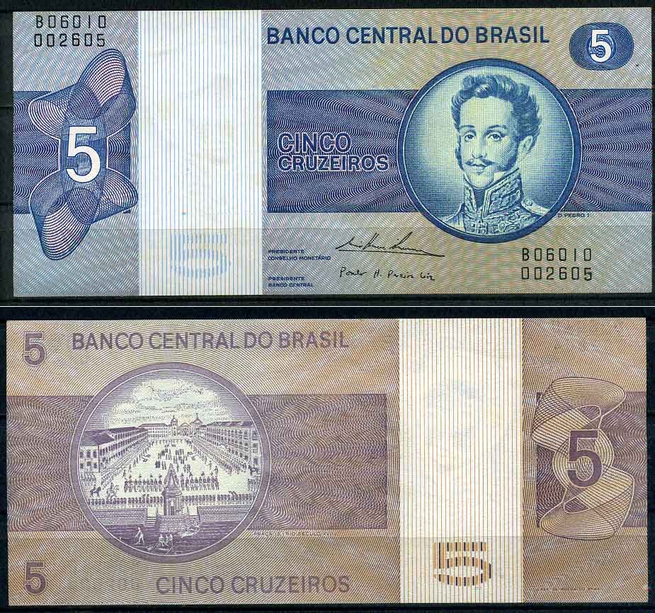 Бразилия 5 крузейро 1974 подпись 18, серия 06010, Педру I, Император Бразильской империи Pick 192 c бумага UNC (пресс) 2197-48-2-2