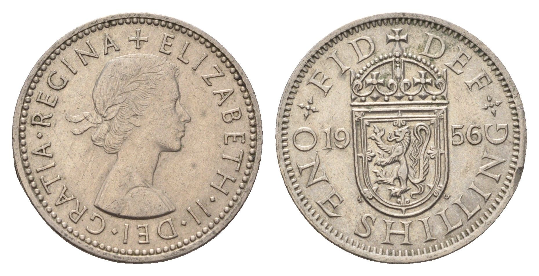 Великобритания 1 шиллинг 1956 Елизавета II (1952-2022), Шотландский герб KM 905, Spink 4148 медно-никель aUNC 4707-222