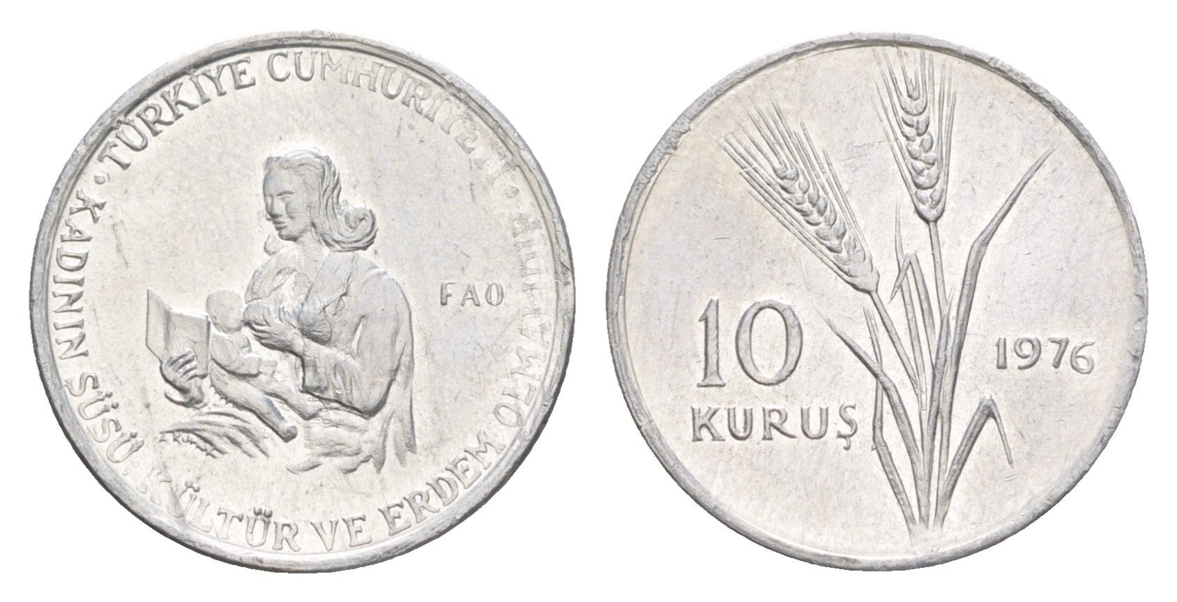Турция 10 курушей 1976 ФАО - Образование для сельских женщин KM 908 алюминий UNC 4647-567