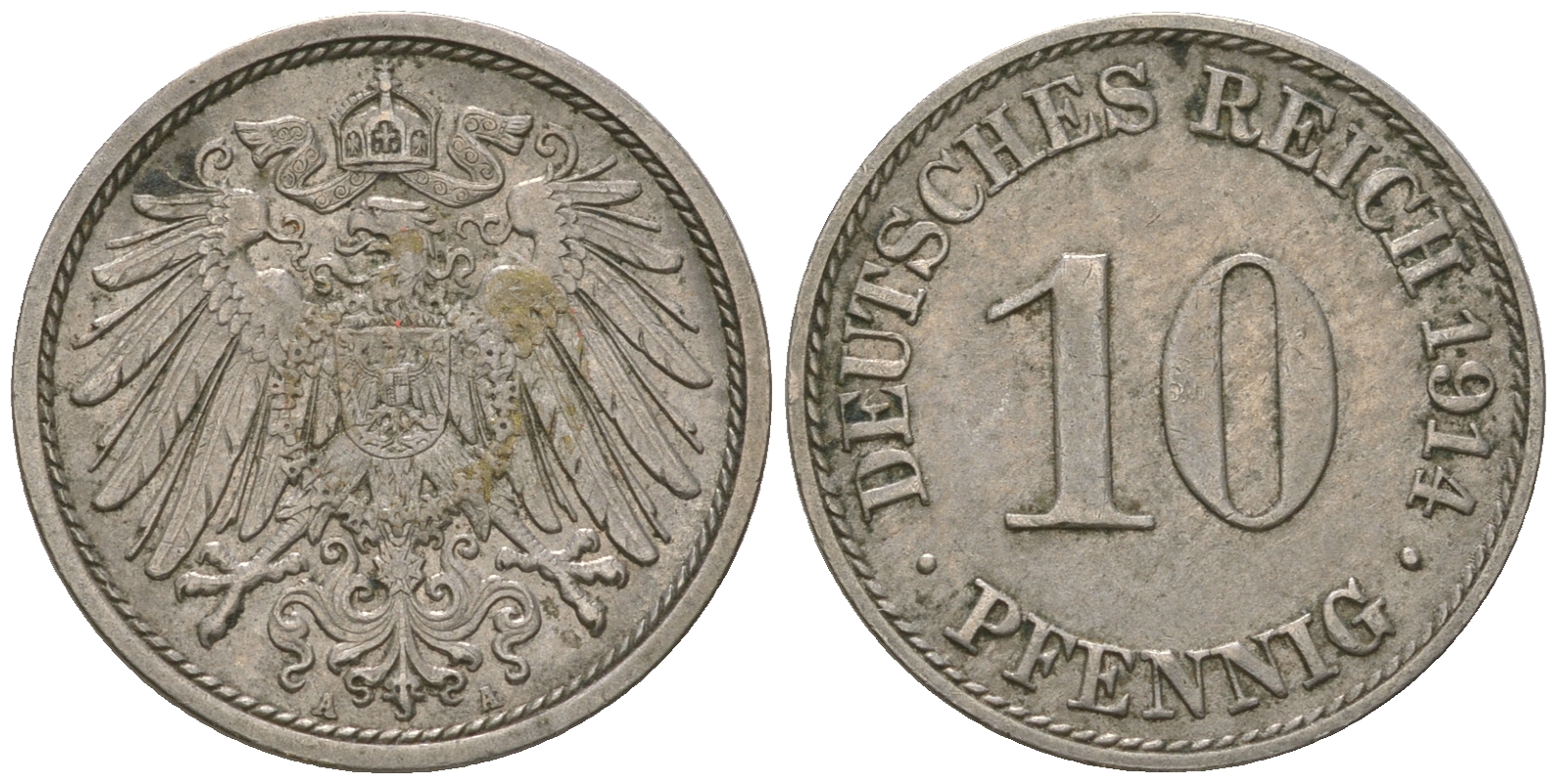 Германия 10 пфеннигов 1914 A KM 12, J. 13 медно-никель 4589-541