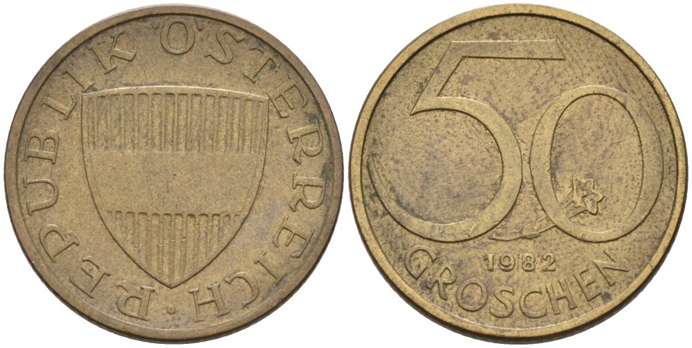 Австрия 50 грошей 1982 KM 2885 алюминиевая бронза 4567-964