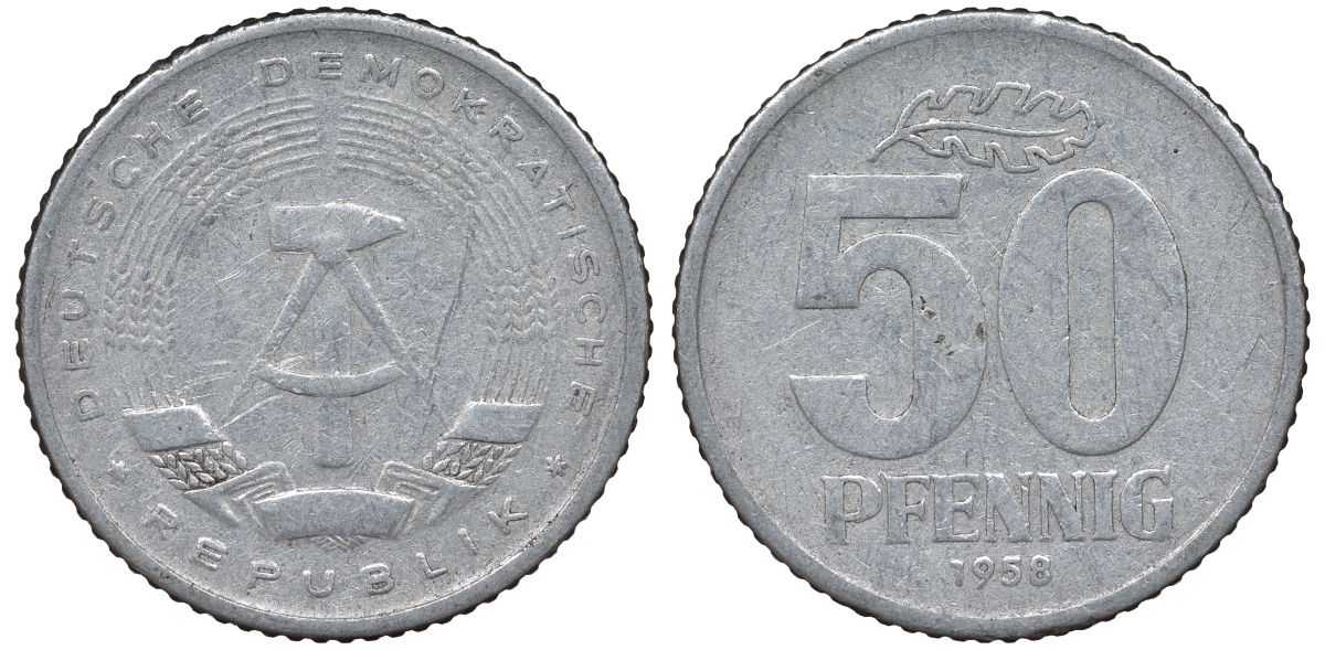 ГДР 50 ПФЕННИГОВ 1958 алюминий 62-631