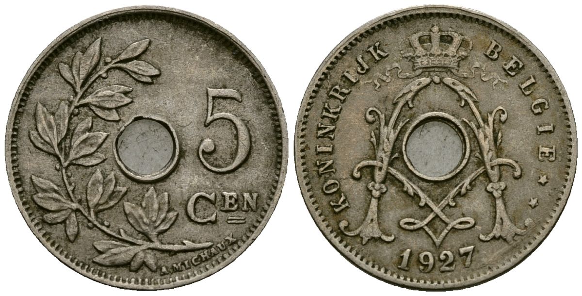 Бельгия 5 сантимов 1927 Belgie KM 67 медно-никель 4173-317