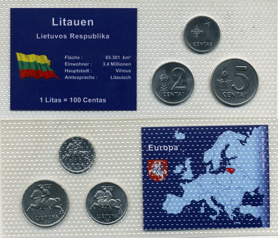 ЛИТВА НАБОР ИЗ 3 МОНЕТ 1991 ЗАПАЙКА KM 85, 86, 87 алюминий UNC 7-4-32