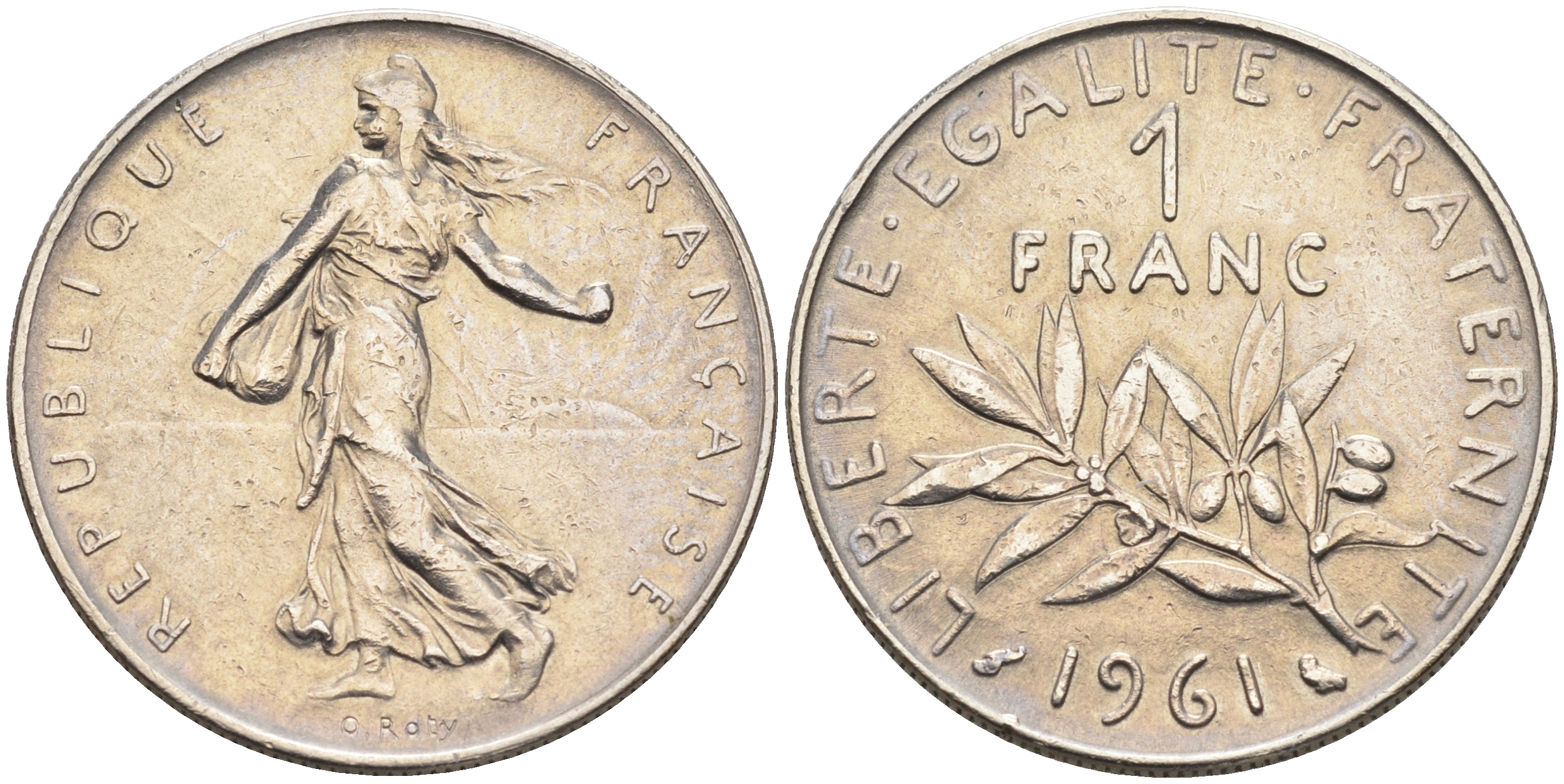 Франция 1 франк 1961 сеятель KM 925.1 никель    4177-233