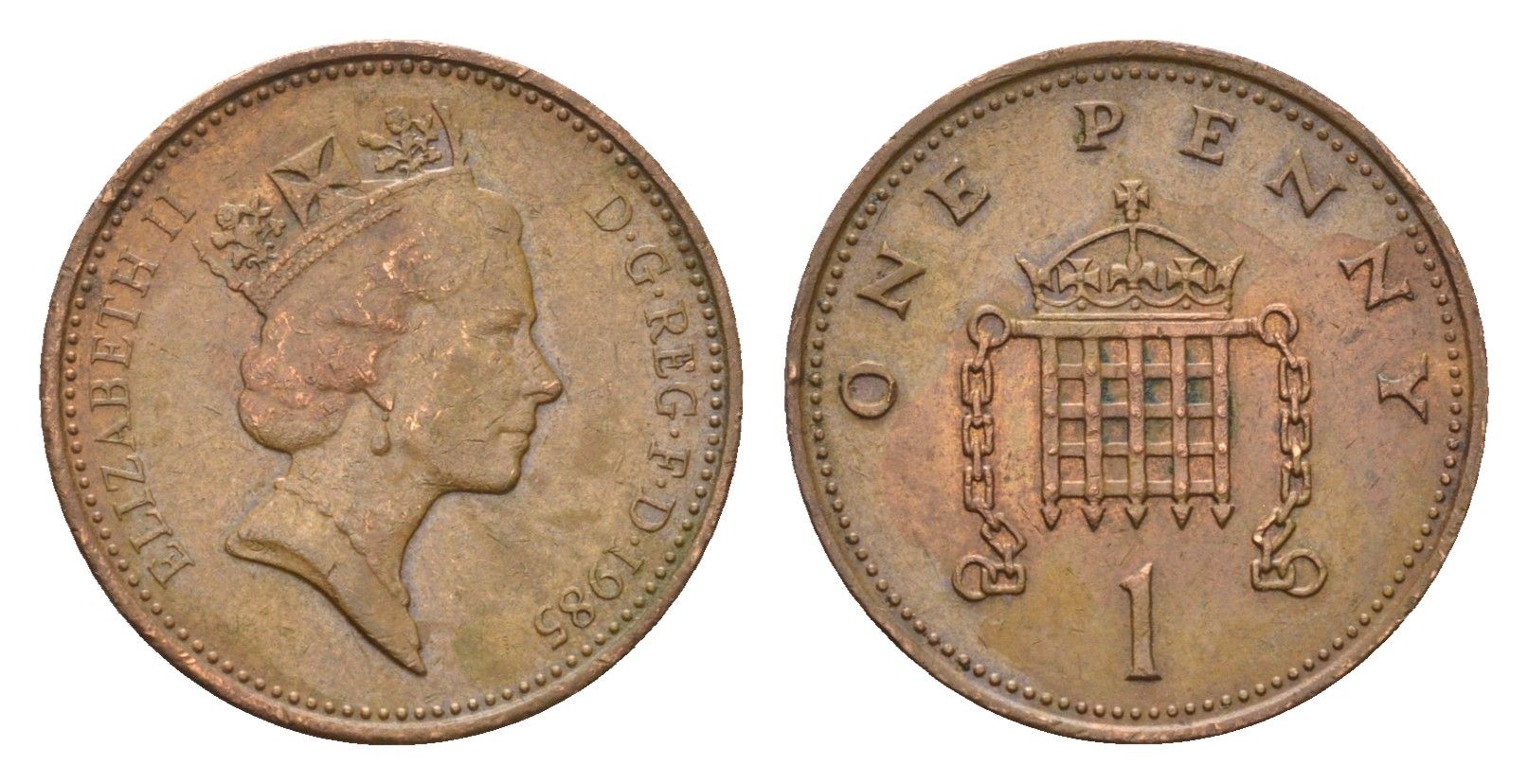 Великобритания 1 пенни 1985 Елизавета II (1952-2022) KM 935, Spink 4381 (B3) бронза 4684-1023