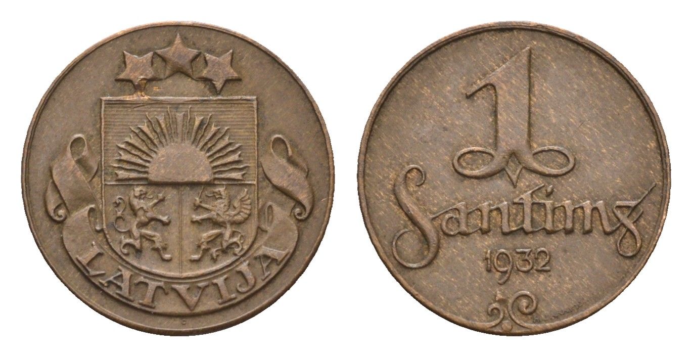 Латвия 1 сантим 1932 KM 1 бронза 4679-215