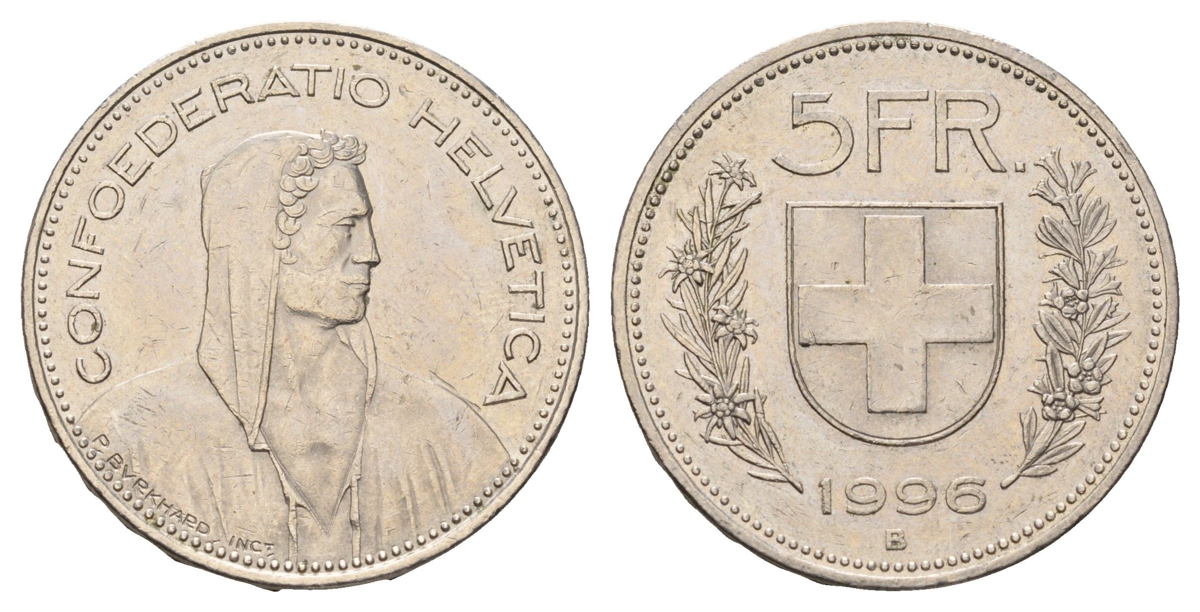 Швейцария 5 франков 1996 B KM 40a.4 медно-никель 4526-434
