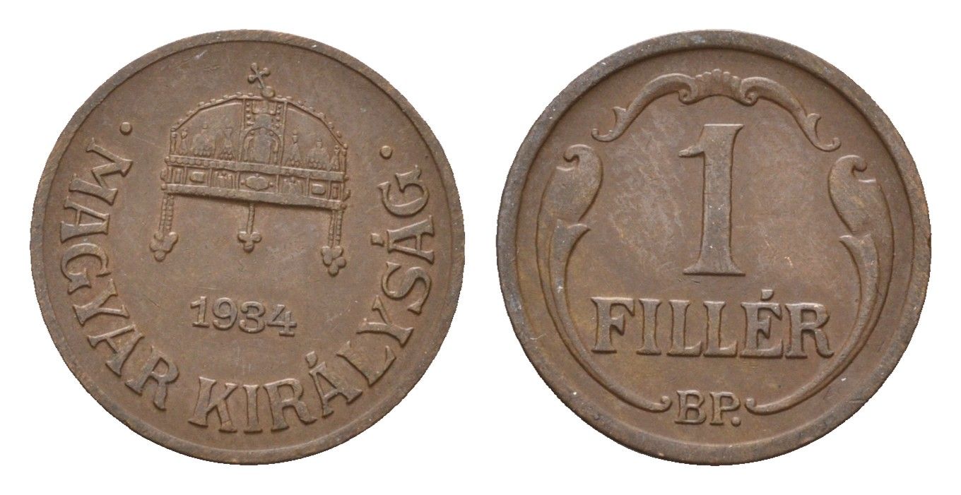 Венгрия 1 филлер 1934 KM 505 бронза 44-1231