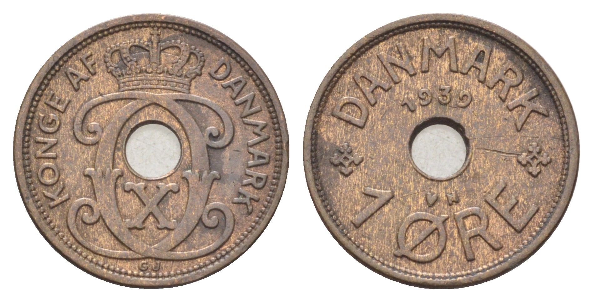 Дания 1 эре 1939 N, Кристиан X (1912-1947) KM 826 бронза 4701-621