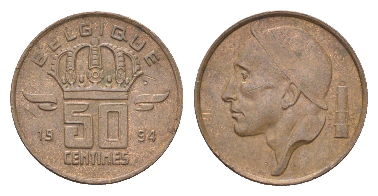 Бельгия 50 сантимов 1994 Belgique, Бодуэн I (1951-1993) KM 148 бронза 4705-239