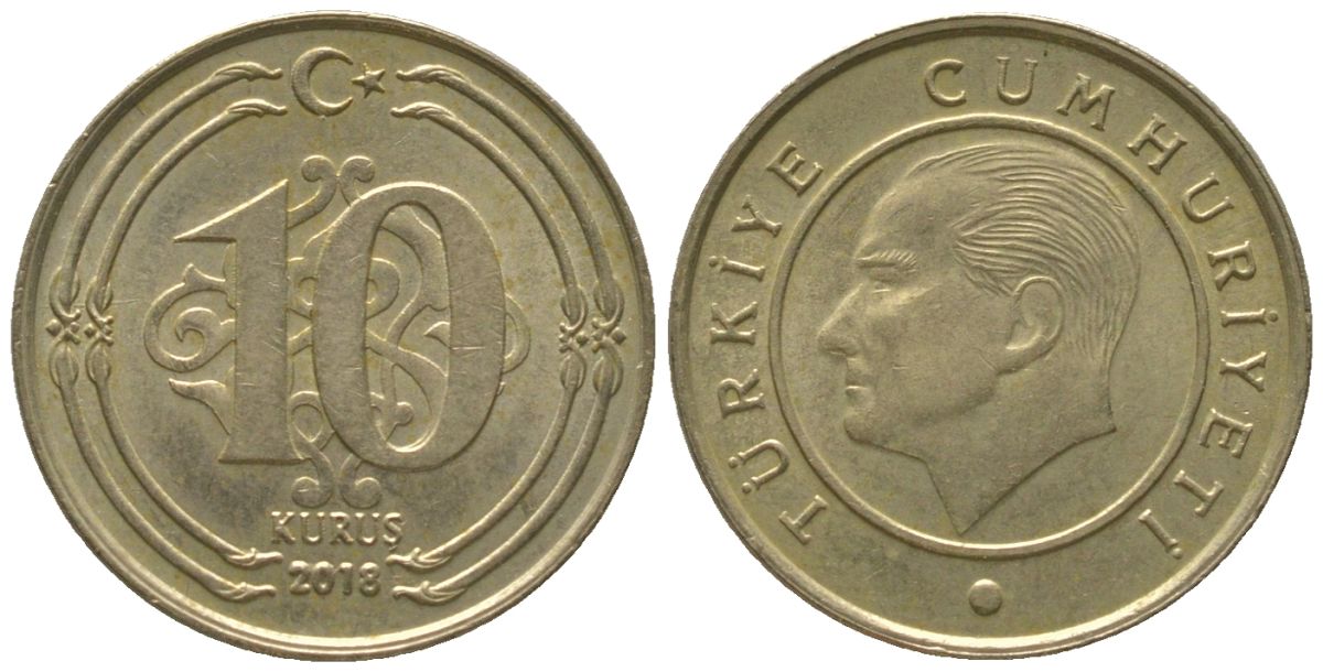 Турция 10 курушей 2018 KM 1241 медь цинк никель 4564-236
