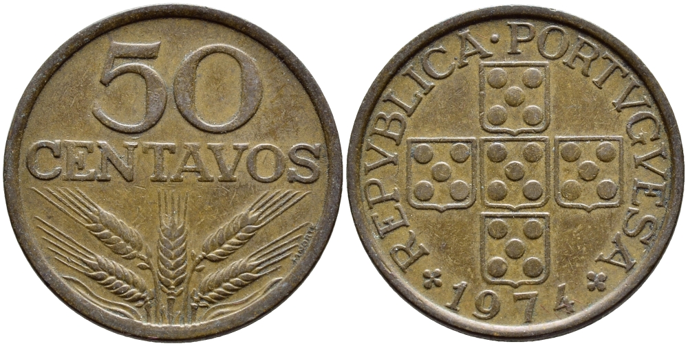 ПОРТУГАЛИЯ 50 СЕНТАВО 1974 KM 596 бронза 4395-842