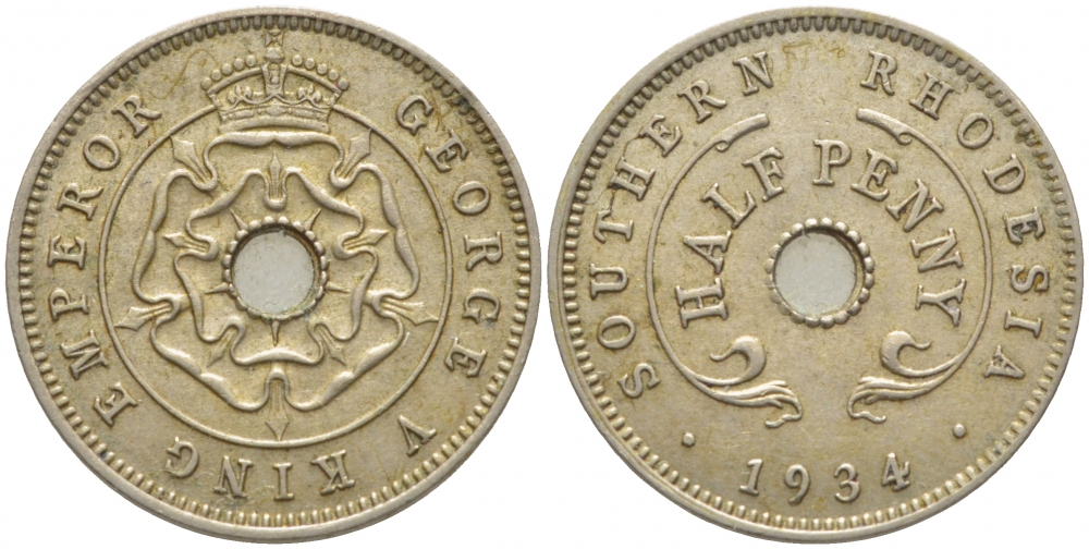 Британская Южная Родезия 1/2 пенни 1934 Георг V (1910-1936) KM 6 медно-никель 5010-721