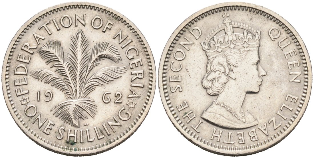 Нигерия 1 шиллинг 1962 Елизавета II (1952-), Британский протекторат KM 5 медно-никель 4566-354
