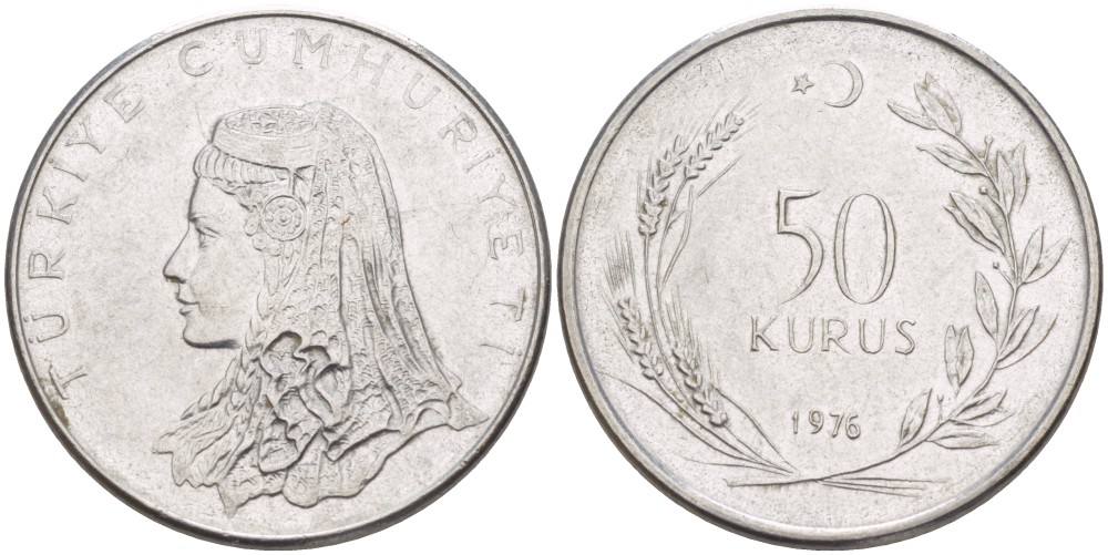 Турция 50 курушей 1976 Анатолийская невеста KM 899 нержавеющая сталь 4390-824