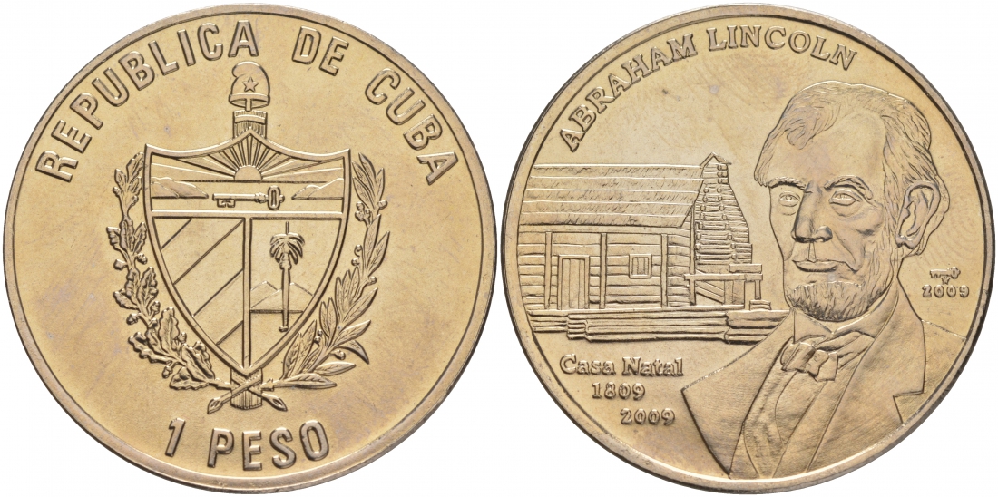 Куба 1 песо 2009 200 лет со дня рождения Авраама Линкольна KM 111 медно-никель UNC 00-00