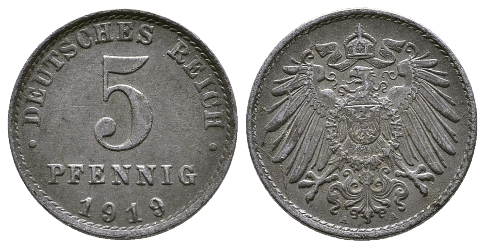 ГЕРМАНИЯ 5 ПФЕННИГОВ 1919 А KM 19, J. 297 железо 4380-151