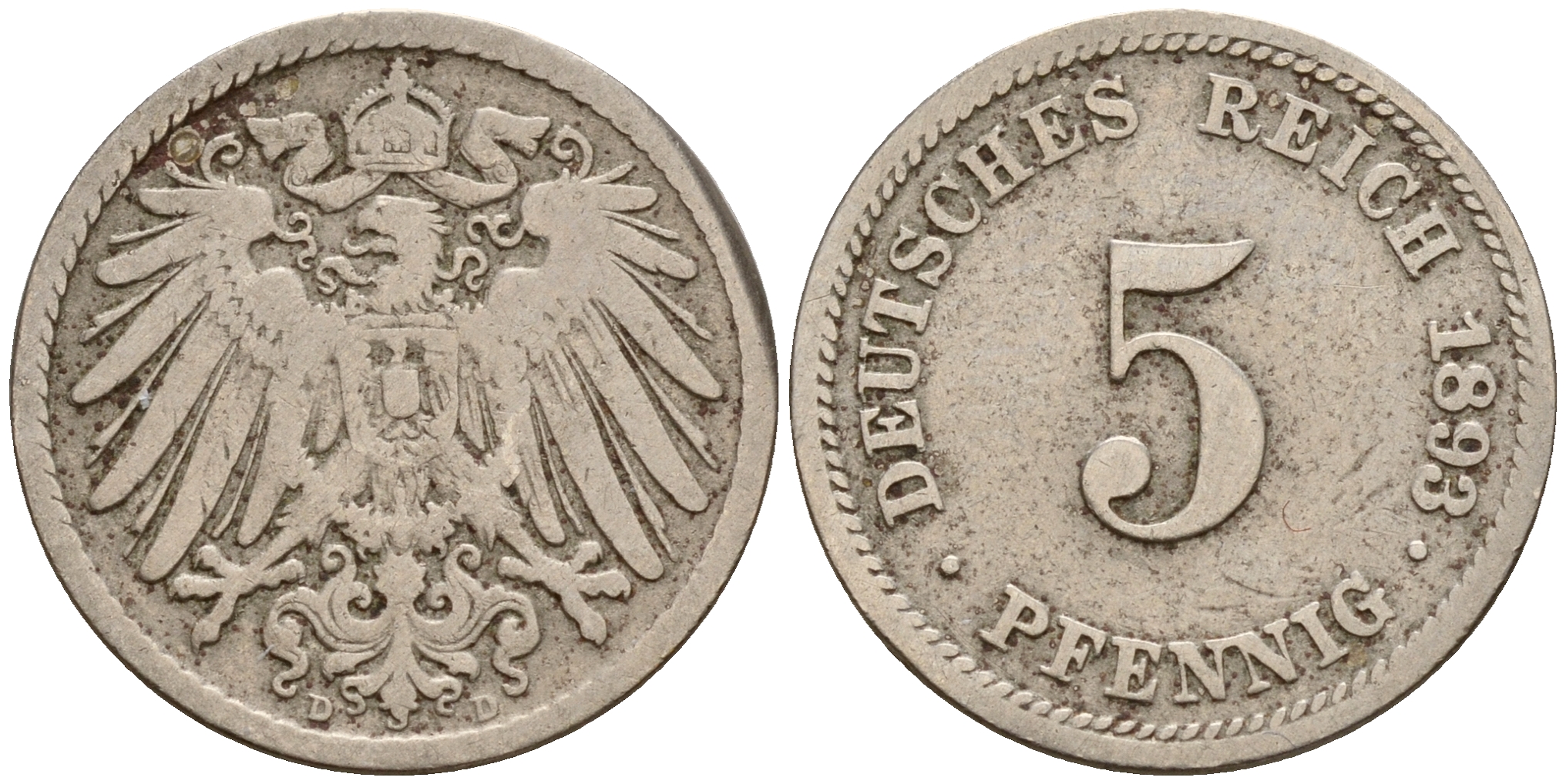 Германия 5 пфеннигов 1893 D J.12  KM 11 медно-никель    4598-1069