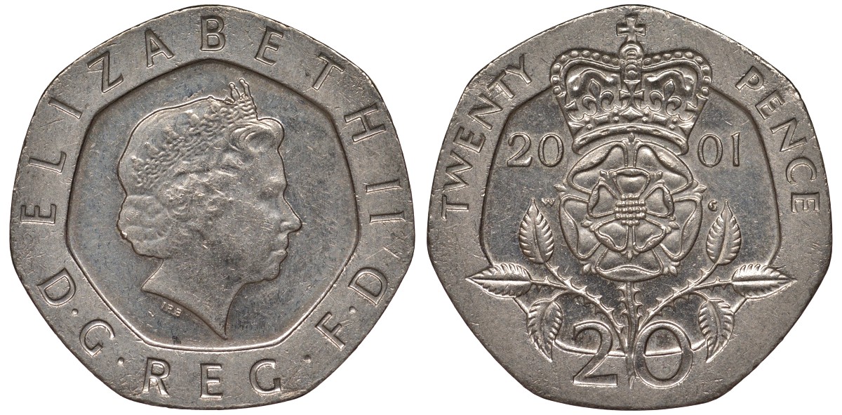 Великобритания 20 пенсов 2001 Елизавета II (1952-2022) KM 990, Spink 4630 (G3) медно-никель 4122-1135