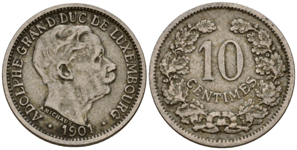 Люксембург 10 сантимов 1901 Адольф (1890-1905) KM 25 медно-никель 4602-449